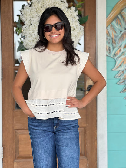 Cream Top Stitch Knit Blouse