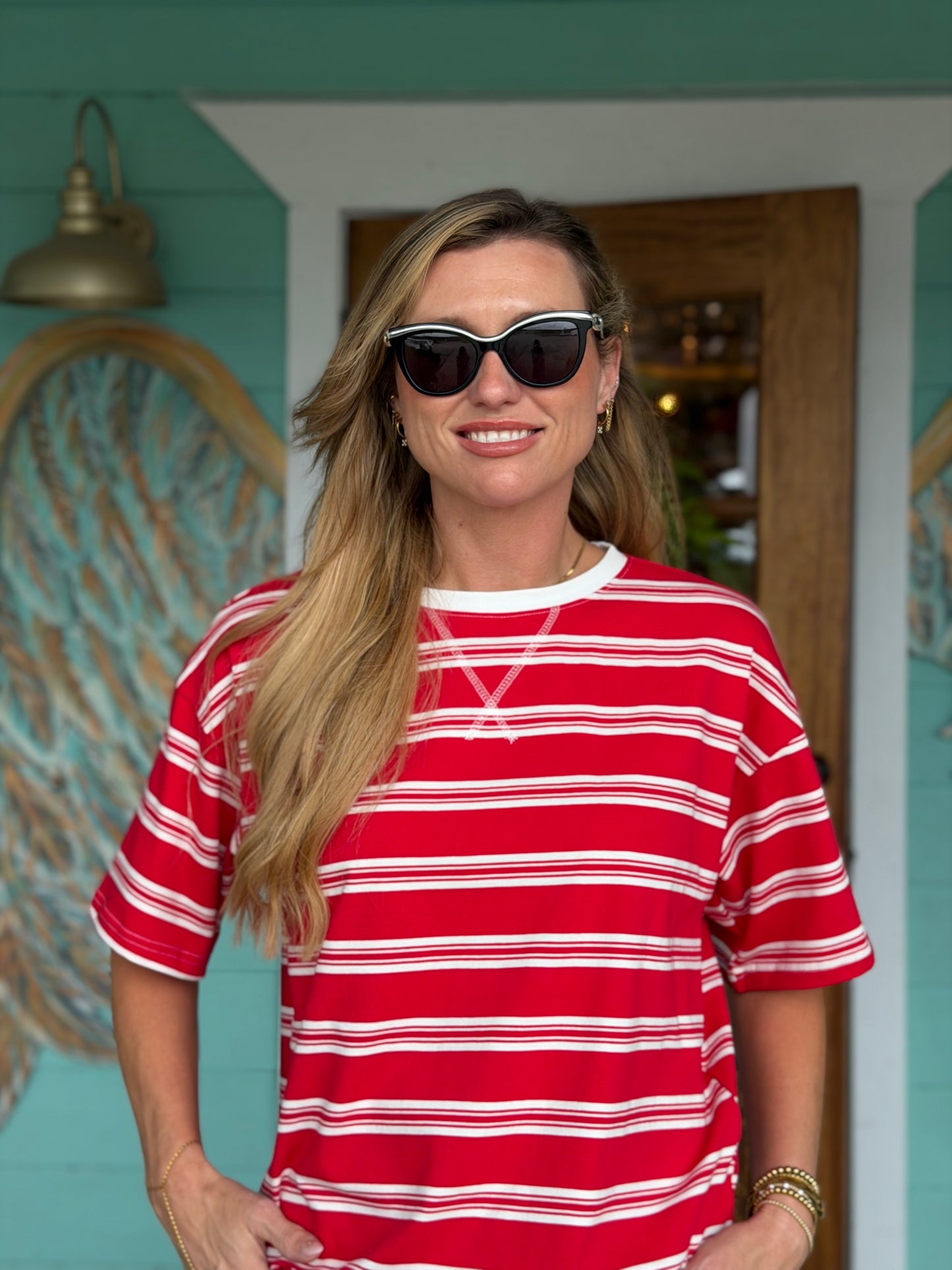 Red Striped Oversized Tee