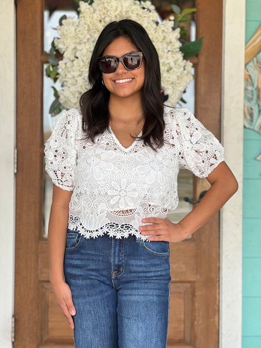 White Crochet Guipure Lace Top
