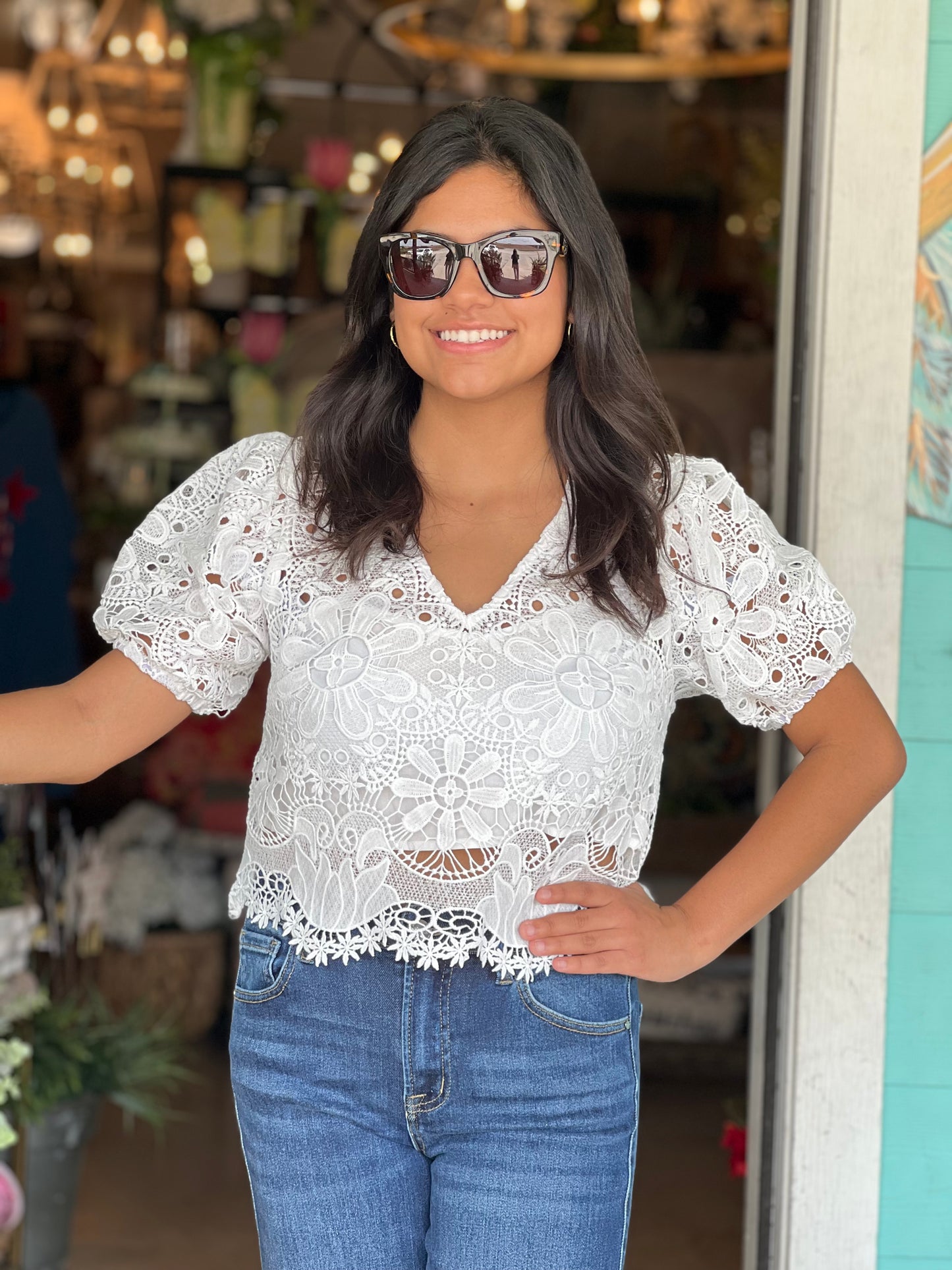 White Crochet Guipure Lace Top
