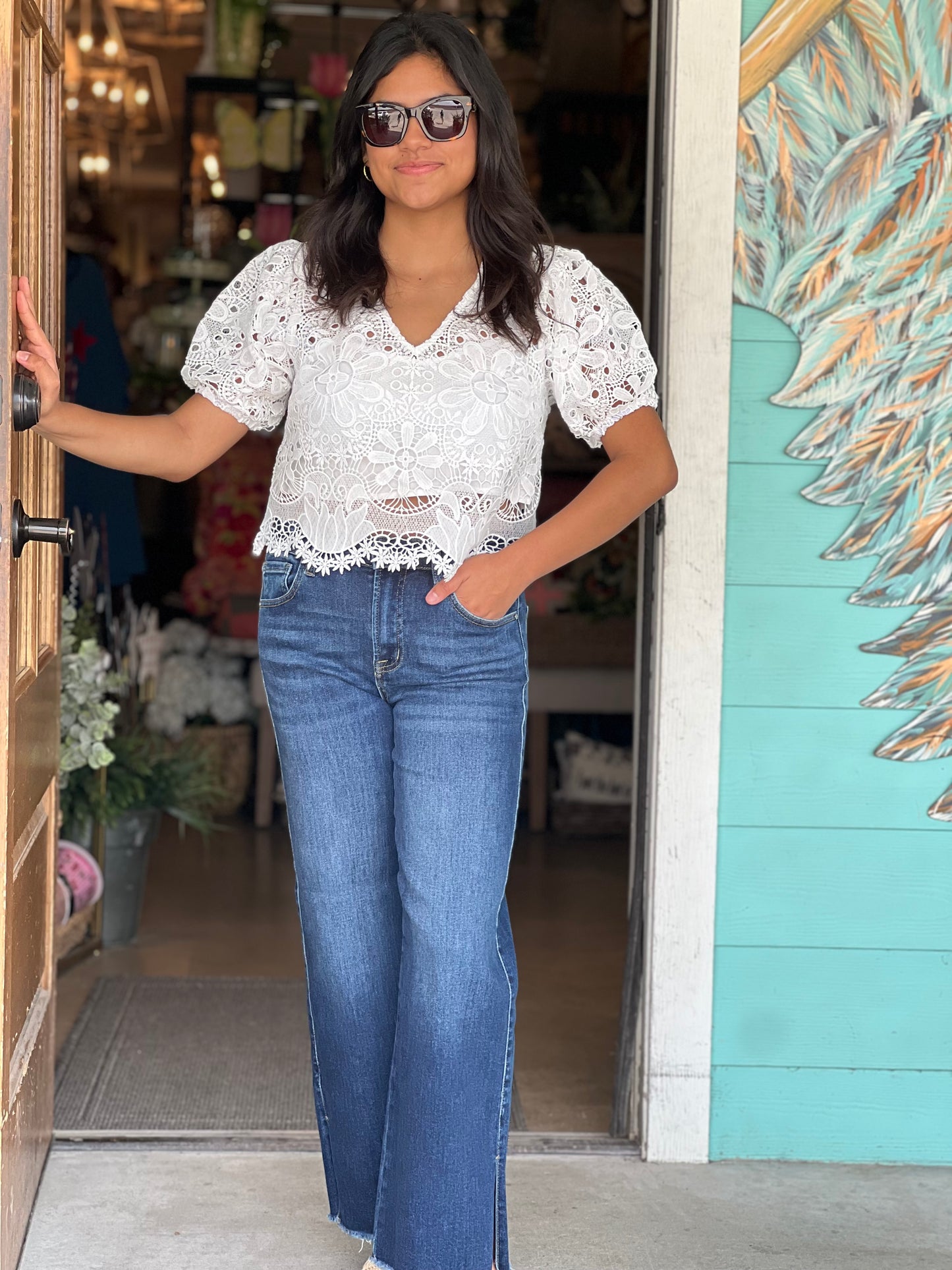 White Crochet Guipure Lace Top