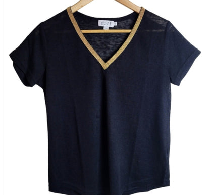 Black V-Neck Gold Detail Tee