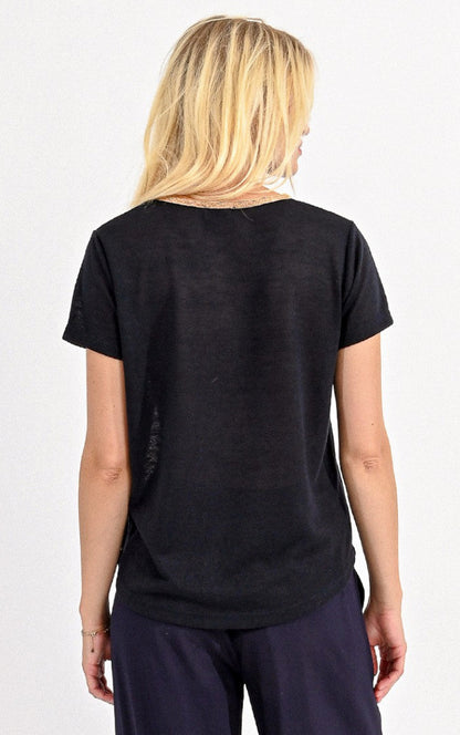 Black V-Neck Gold Detail Tee
