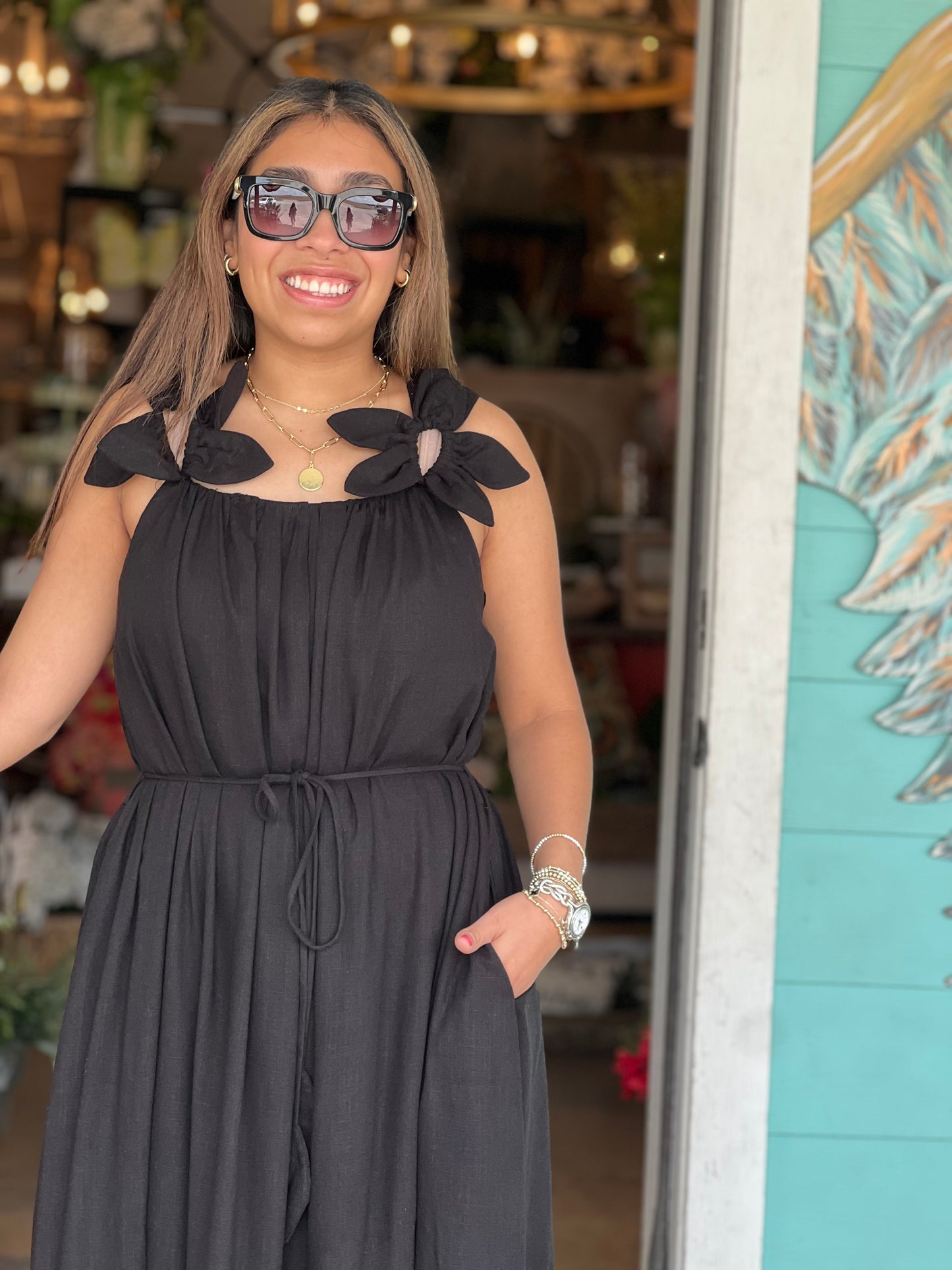 Black Flower Petal Embroidered Dress