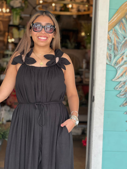 Black Flower Petal Embroidered Dress