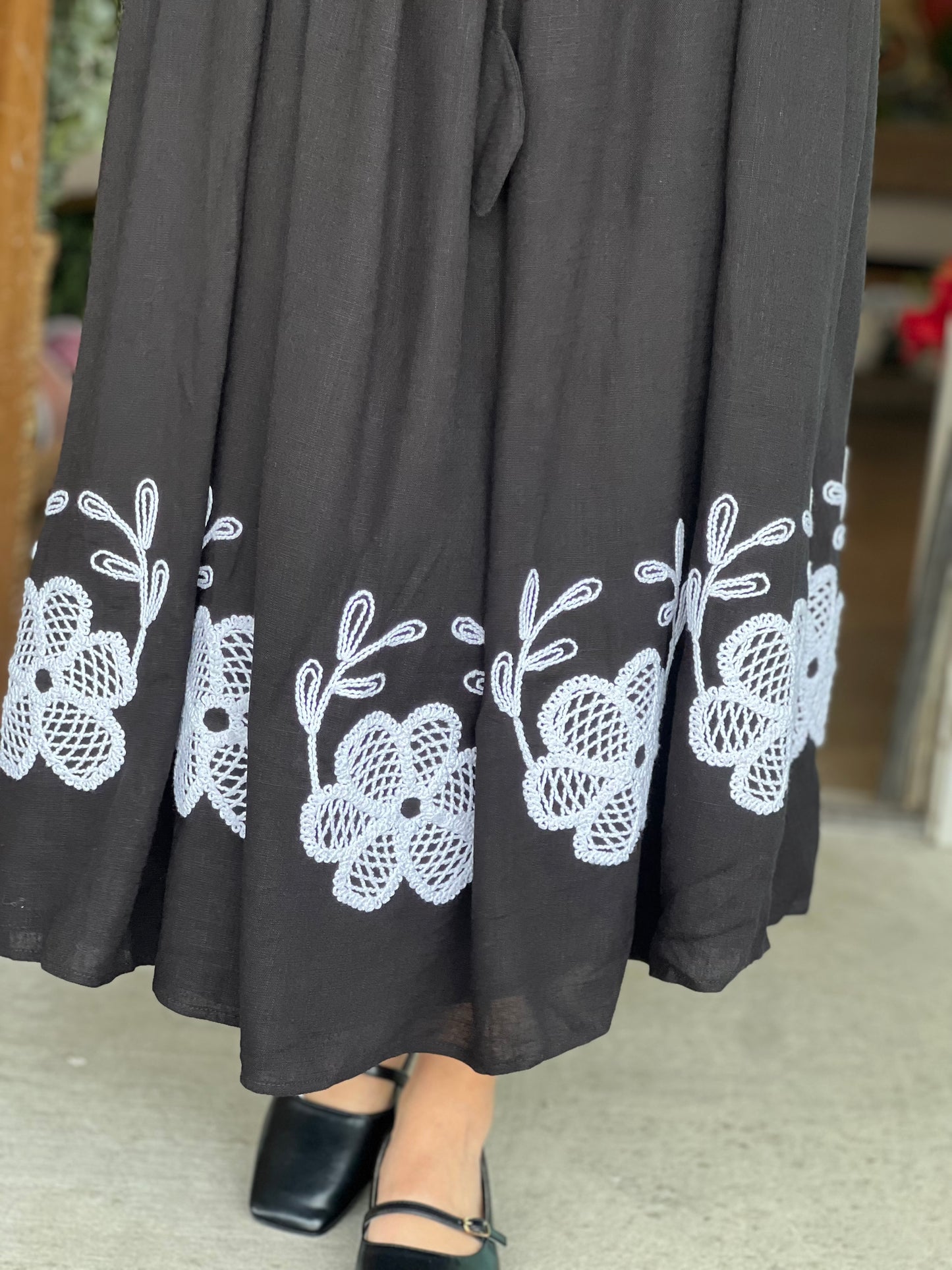 Black Flower Petal Embroidered Dress