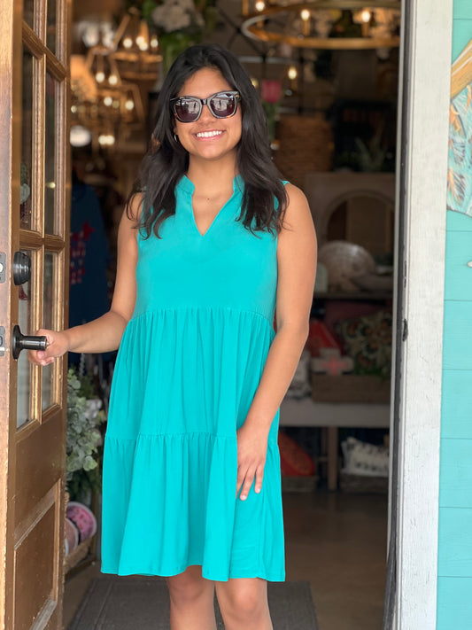 Liz Emerald V-Neck Tiered Dress