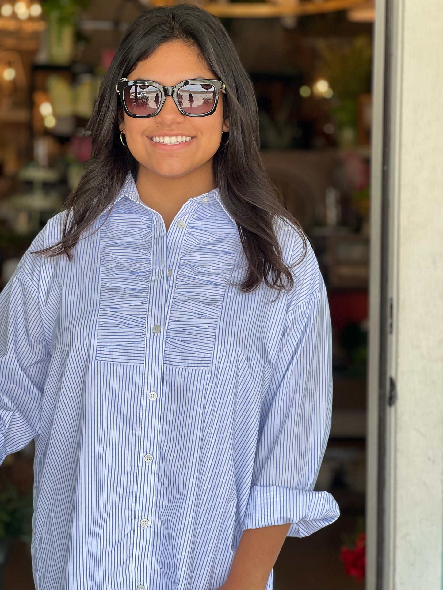 Blue Stripe Poplin Shirt Dress