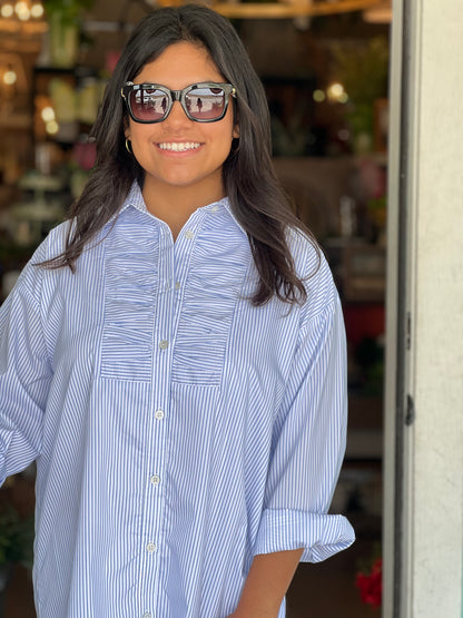Blue Stripe Poplin Shirt Dress