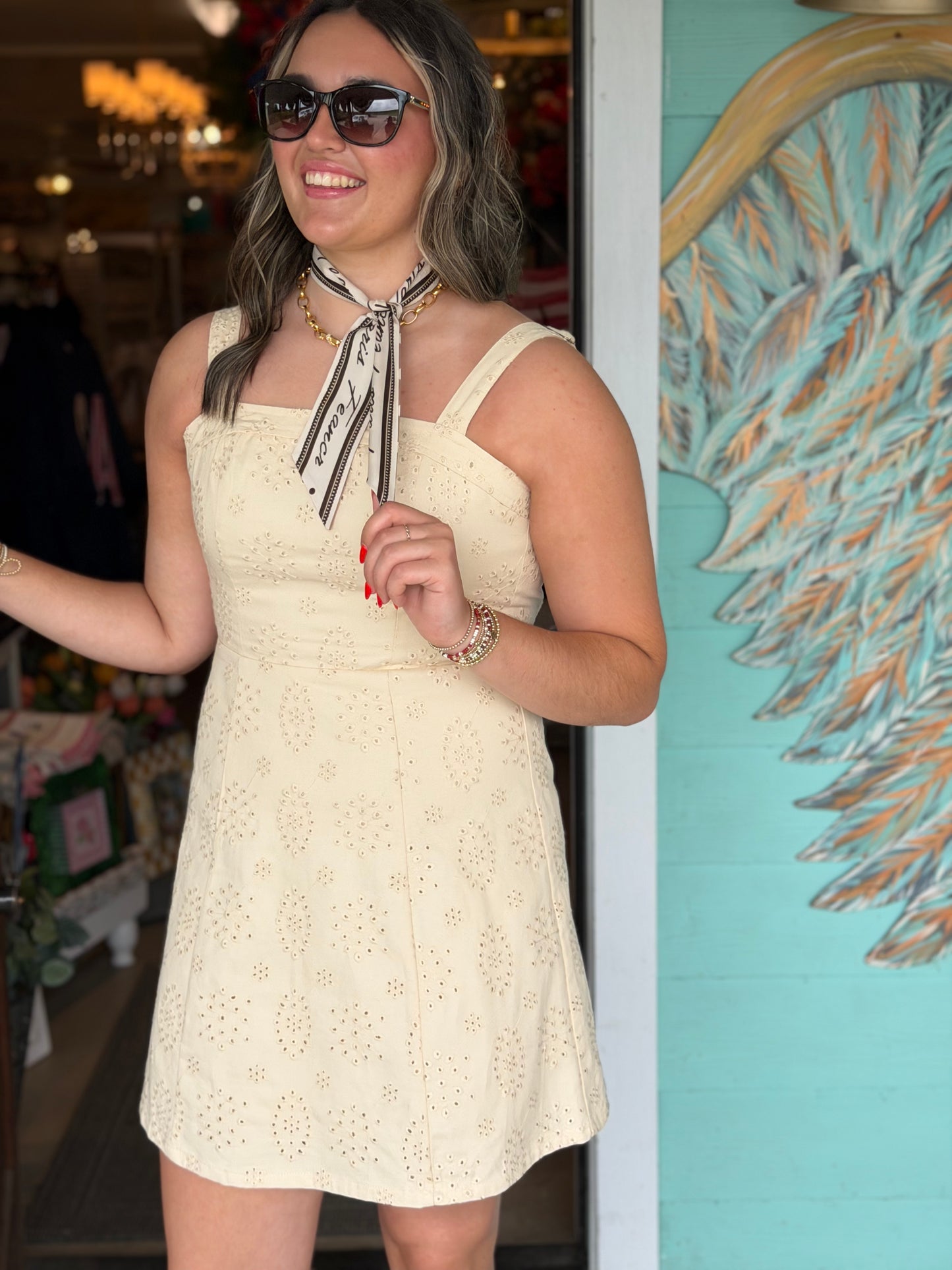 Cream Camilla Eyelet Mini Dress