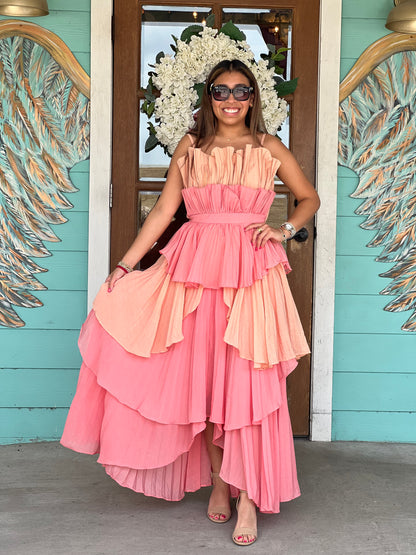 Coral Multi Layered Ruffle Dress