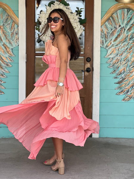 Coral Multi Layered Ruffle Dress – Rhinestone Angel