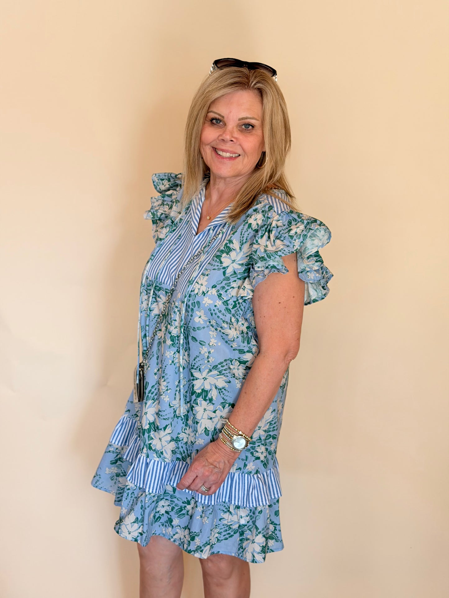 Blue Stripe & Floral Lillie Dress