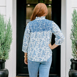 Layerz Jane Blue Toile Santa Embroidered Top