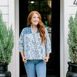 Layerz Jane Blue Toile Santa Embroidered Top