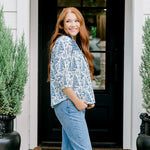 Layerz Jane Blue Toile Santa Embroidered Top