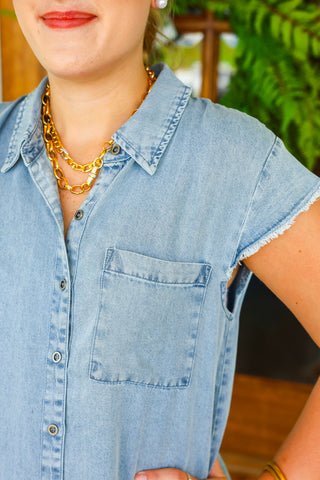 Denim Flutter Sleeve Shirt Dress