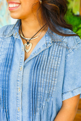 Denim Pleated Mini Dress
