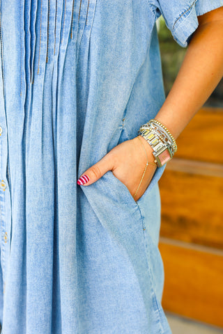 Denim Pleated Mini Dress