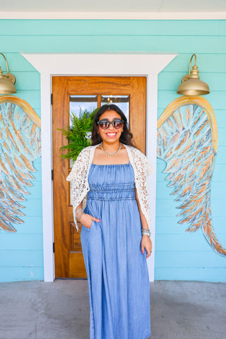 Natural Crochet Short Sleeve Cardigan