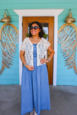 Natural Crochet Short Sleeve Cardigan
