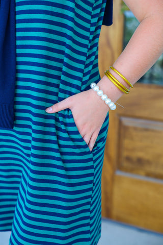 Hunter Green & Navy Stripe Tie Detail Dress