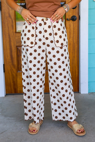 Mocha Polka Dot Wide Leg Pants