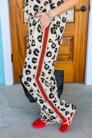 Leopard Print Red Stripe Detail Pants