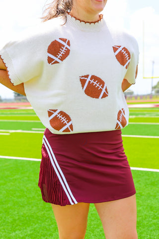 Wine Contrast Stripe Pleat Detail Skort