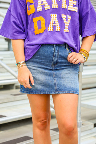 Studded Detail Denim Mini Skirt