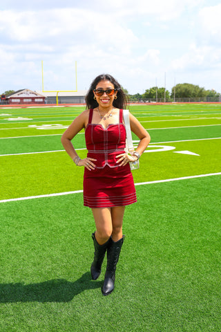 Maroon Stitch Detail Denim Mini Dress