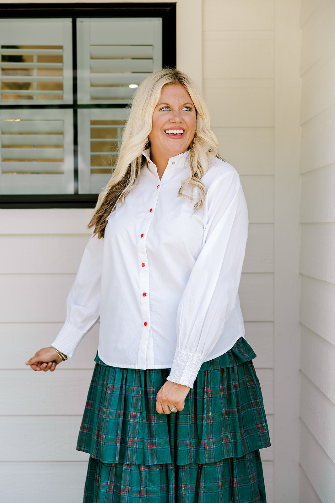 Layerz Renee White Jewel Button Top