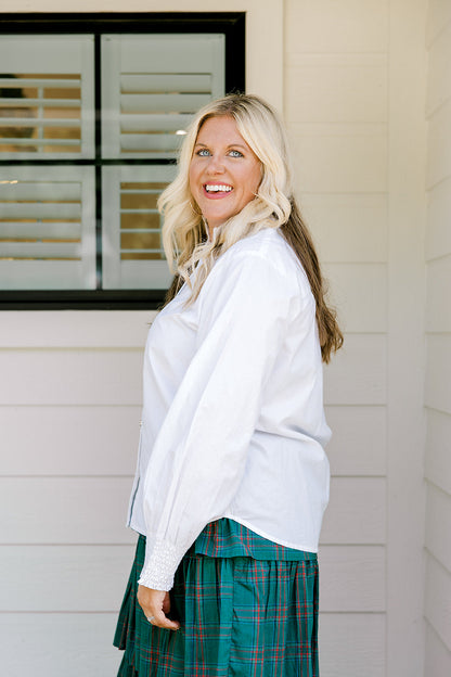 Layerz Renee White Jewel Button Top