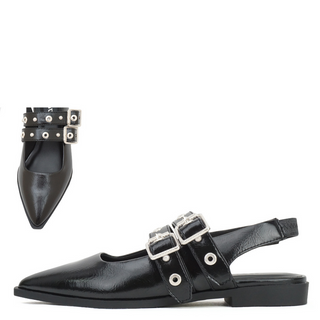 Mills Black Patent Buckle Flat