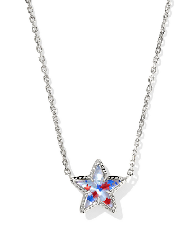 Kendra Scott Cassidy Silver Red White Blue Star Illusion Short Pendant Necklace