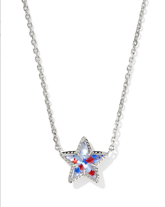 Kendra Scott Cassidy Silver Red White Blue Star Illusion Short Pendant Necklace
