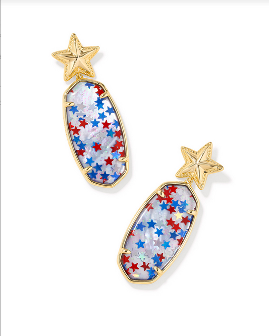 Kendra Scott Elle Star Gold Red White Blue Star Drop Earrings