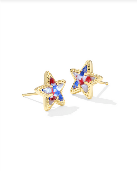 Kendra Scott Cassidy Gold Red White Blue Star Illusion Stud Earring