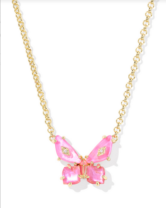 Kendra Scott Bianca Butterfly Gold Pink Mix Short Pendant Necklace
