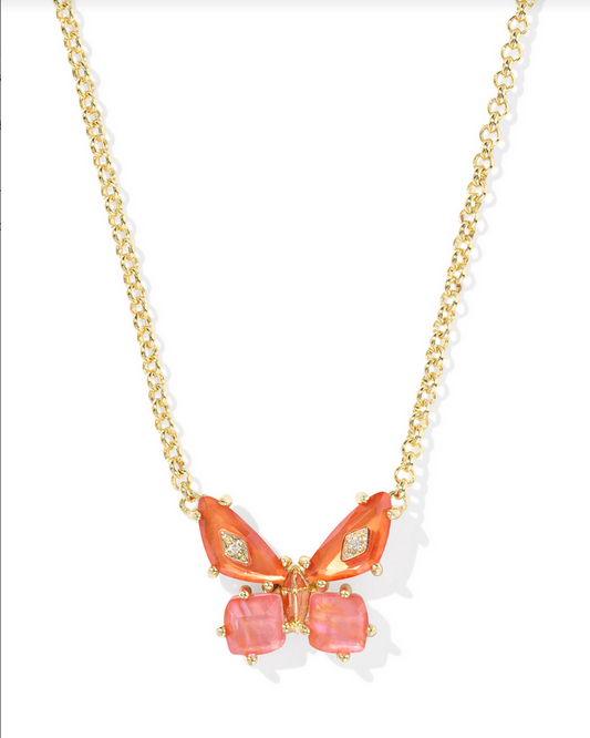 Kendra Scott Bianca Butterfly Gold Orange Mix Short Pendant Necklace