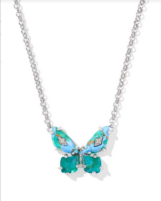 Kendra Scott Bianca Butterfly Silver Bright Auqa Mix Short Pendant Necklace