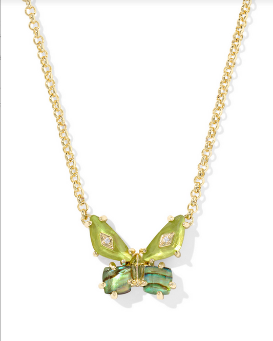 Kendra Scott Bianca Butterfly Gold Green Mix Short Pendant Necklace