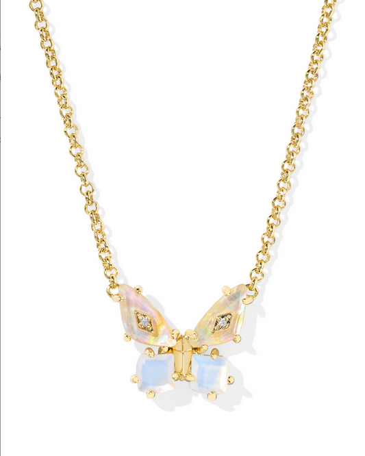 Kendra Scott Bianca Butterfly Gold Iridescent White Mix Short Pendant Necklace