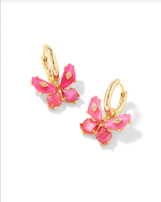 Kendra Scott Bianca Butterfly Gold Pink Mix Huggie Earring