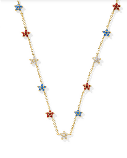 Kendra Scott Sierra Star Crystal Gold Red White Blue Strand Necklace