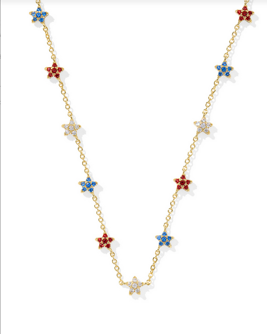 Kendra Scott Sierra Star Crystal Gold Red White Blue Strand Necklace