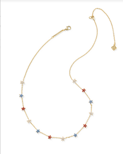 Kendra Scott Sierra Star Crystal Gold Red White Blue Strand Necklace