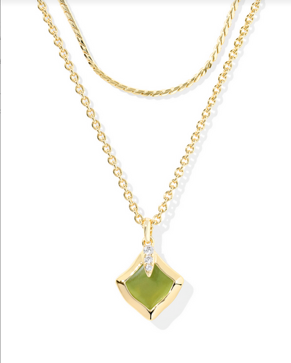 Kendra Scott Joelle Gold Chartreuse Green MOP Multi Strand Necklace