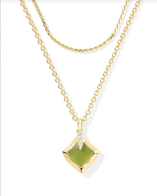 Kendra Scott Joelle Gold Chartreuse Green MOP Multi Strand Necklace