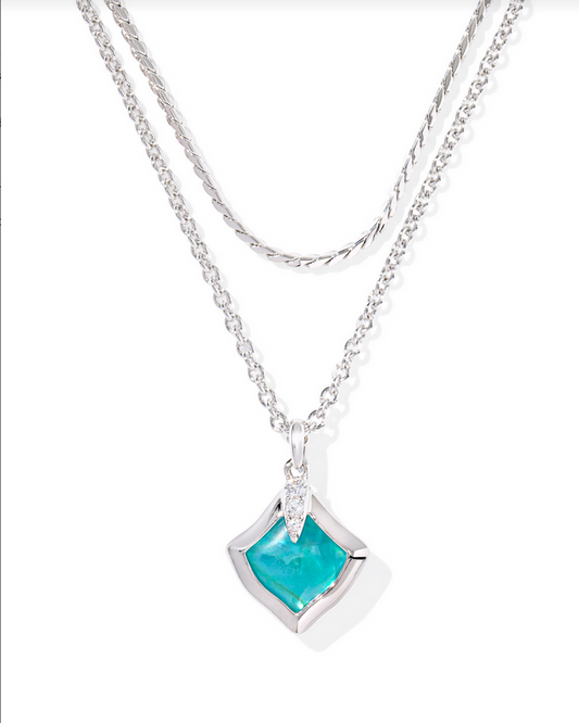 Kendra Scott Joelle Silver Bright Aqua Ilusion Multi Strand Necklace